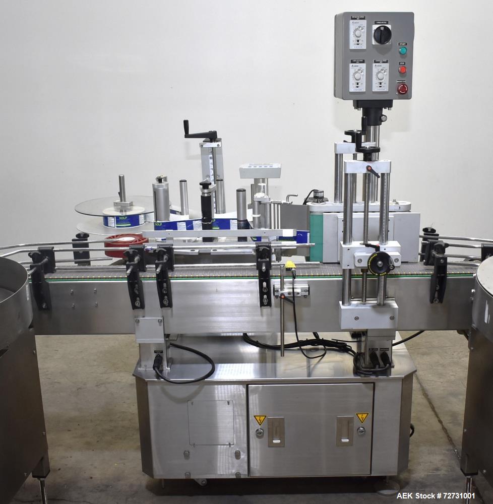 Used Label-Aire 5100 Automatic Wraparound Pressure Sensitive Labeler, Model 5100 6.0" X 8FT 3115. Capable of dispensing up to 1200" per minute. Web width .63" to 7.13". Has a 7"H x 12"L wrap belt. 7"...