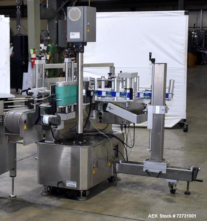 Used Label-Aire 5100 Automatic Wraparound Pressure Sensitive Labeler, Model 5100 6.0" X 8FT 3115. Capable of dispensing up to 1200" per minute. Web width .63" to 7.13". Has a 7"H x 12"L wrap belt. 7"...