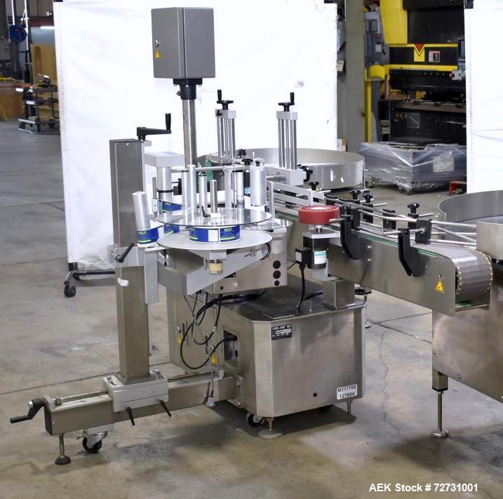 Used Label-Aire 5100 Automatic Wraparound Pressure Sensitive Labeler, Model 5100 6.0" X 8FT 3115. Capable of dispensing up to 1200" per minute. Web width .63" to 7.13". Has a 7"H x 12"L wrap belt. 7"...