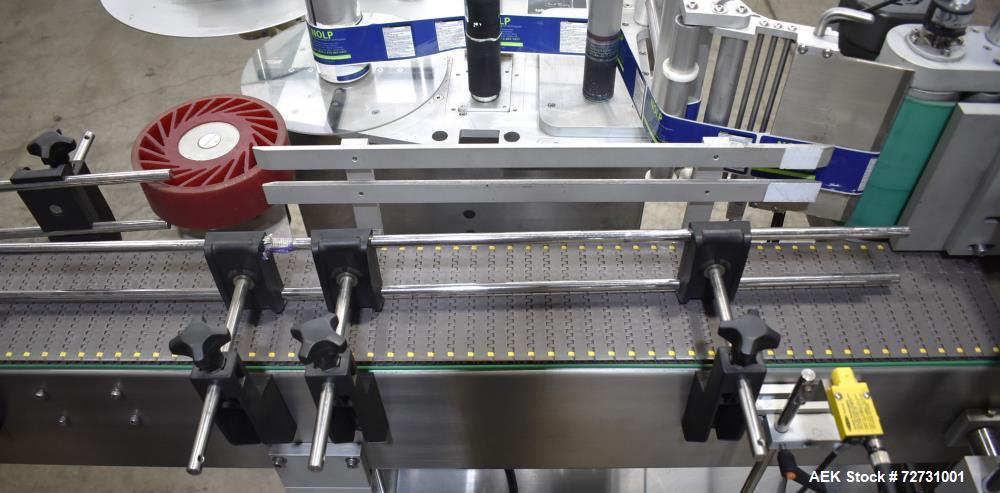 Used Label-Aire 5100 Automatic Wraparound Pressure Sensitive Labeler, Model 5100 6.0" X 8FT 3115. Capable of dispensing up to 1200" per minute. Web width .63" to 7.13". Has a 7"H x 12"L wrap belt. 7"...