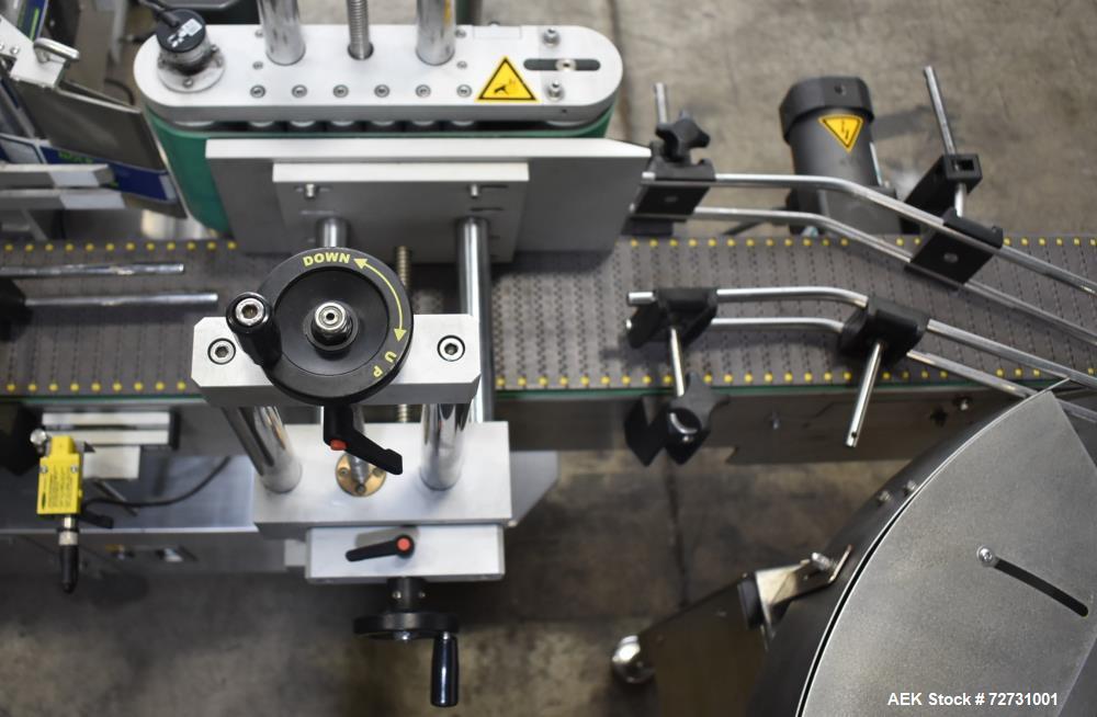 Used Label-Aire 5100 Automatic Wraparound Pressure Sensitive Labeler, Model 5100 6.0" X 8FT 3115. Capable of dispensing up to 1200" per minute. Web width .63" to 7.13". Has a 7"H x 12"L wrap belt. 7"...