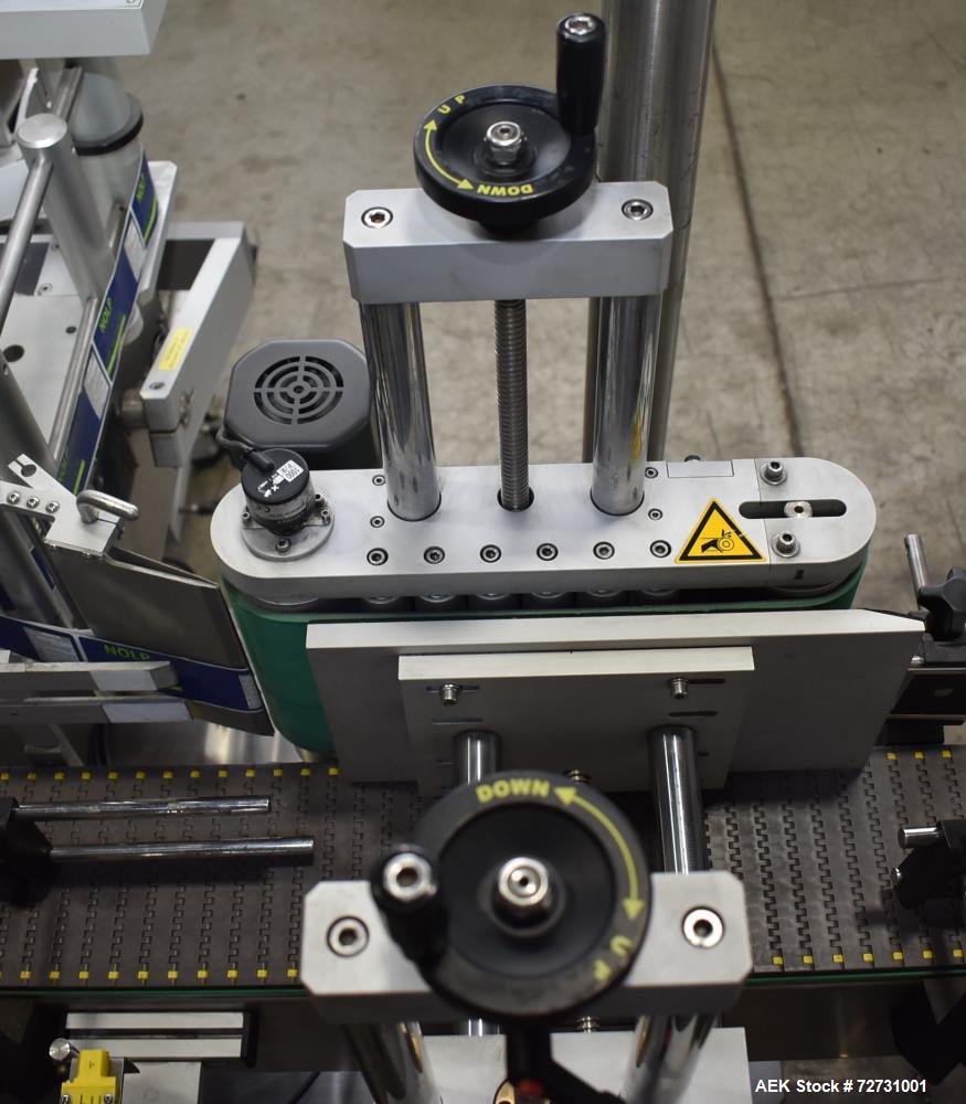 Used Label-Aire 5100 Automatic Wraparound Pressure Sensitive Labeler, Model 5100 6.0" X 8FT 3115. Capable of dispensing up to 1200" per minute. Web width .63" to 7.13". Has a 7"H x 12"L wrap belt. 7"...