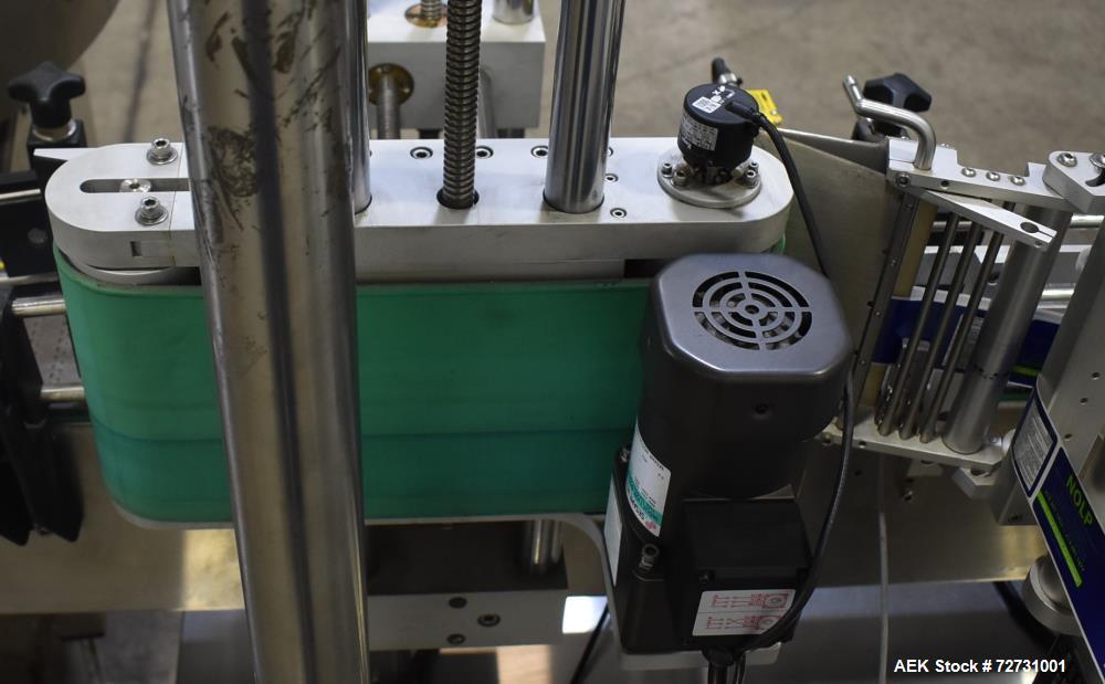 Used Label-Aire 5100 Automatic Wraparound Pressure Sensitive Labeler, Model 5100 6.0" X 8FT 3115. Capable of dispensing up to 1200" per minute. Web width .63" to 7.13". Has a 7"H x 12"L wrap belt. 7"...