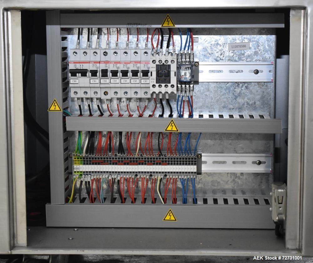 Used Label-Aire 5100 Automatic Wraparound Pressure Sensitive Labeler, Model 5100 6.0" X 8FT 3115. Capable of dispensing up to 1200" per minute. Web width .63" to 7.13". Has a 7"H x 12"L wrap belt. 7"...
