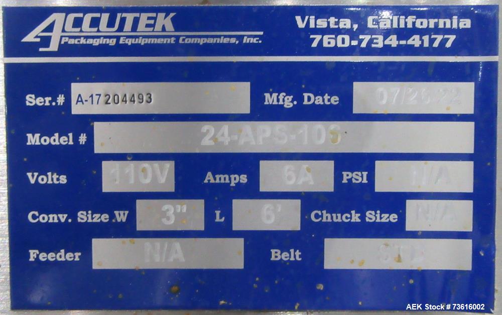 Used Accutek APS-106 Inline Labeling Machine with Domino Date Coder – Up to 175 
