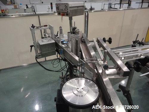 Used Newman NV2 (NVII) Automatic Pressure Sensitive Labeler. Capable of speeds up to 150 containers per minute. Has a label size range: 10mm to 150mm. Model NV11, Serial #95234. Features single head ...