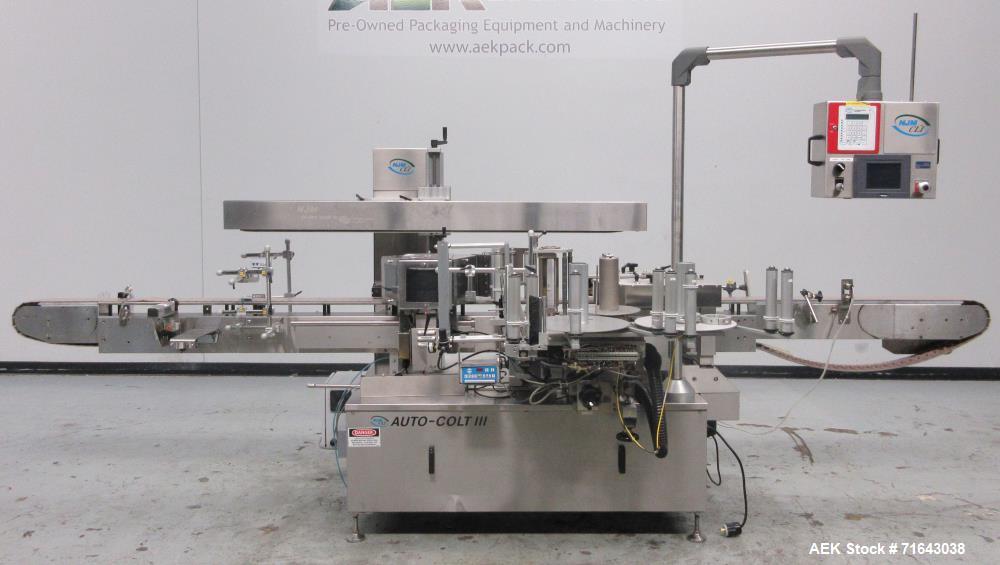 Used New Jersey Machine Automatic Wraparound Labeler, Model Auto-Colt III, Stainless Steel. Complete with reject station, single label head, and operator HMI. Serial no. 326SLWCBP - 5083 - M00A0007. ...