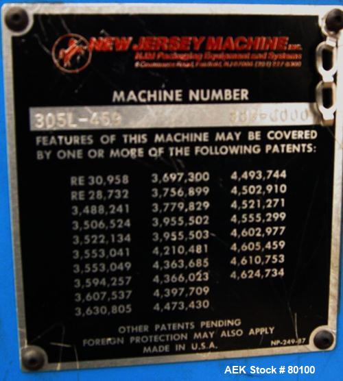 Used New Jersey Machine Co Colt "Easy Wrap" model 325-123 and 305L-459 table top semi-automatic labeler machine.