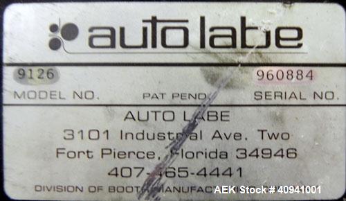 Used Auto Labe Automatic Pressure Sensitive Wraparound Labeler, Model 110 RH APPLIER. Capable of speeds up to 100 bpm. Handles labels up to 4-1/2" high x *" long x 10" OD diameter roll core. Die cut ...