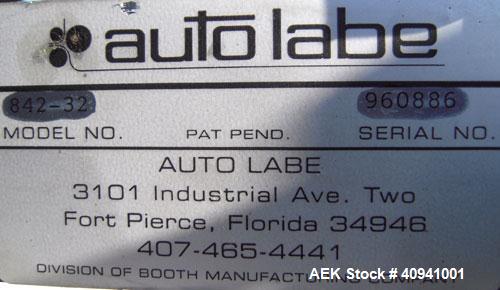 Used Auto Labe Automatic Pressure Sensitive Wraparound Labeler, Model 110 RH APPLIER. Capable of speeds up to 100 bpm. Handles labels up to 4-1/2" high x *" long x 10" OD diameter roll core. Die cut ...