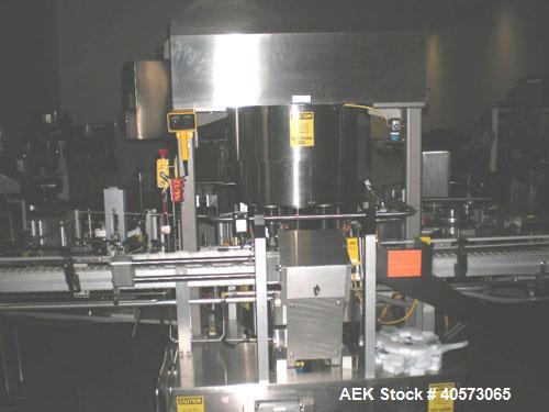 Used: Sancoa (Weiler) PRL-1500 10-station rotary pharmaceutical labeler capable of speeds up to 325 BPM. Has 6" high label unwind, Systeck vision system, AB PLC controls, open date hot stamp coder an...
