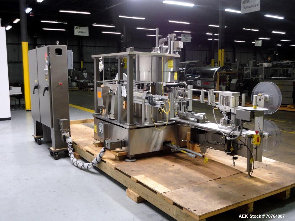 Used Sancoa (Weiler) PRL-1500 14 Station Rotary Pharmaceutical Labeler.