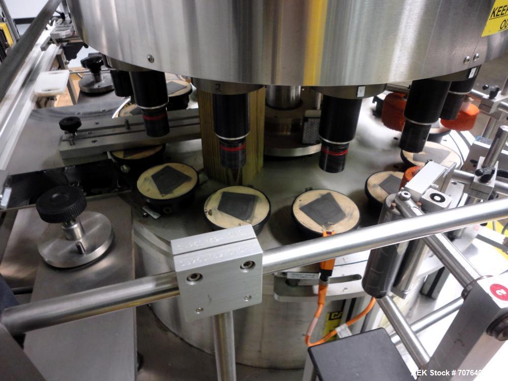 Used Sancoa (Weiler) PRL-1500 14 Station Rotary Pharmaceutical Labeler.