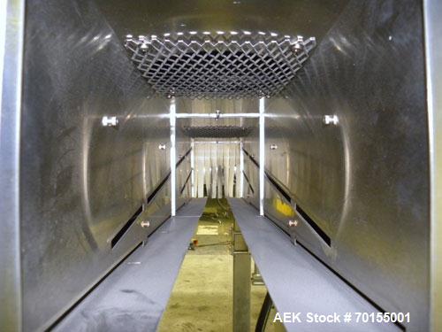 Used Axon Corporation EZ-100 Tamper Evident Band and Sleeve Label Applicator capable of speeds up to 150 packages per minute. Stainless steel design. Has vertical perforation, power unwind station an...