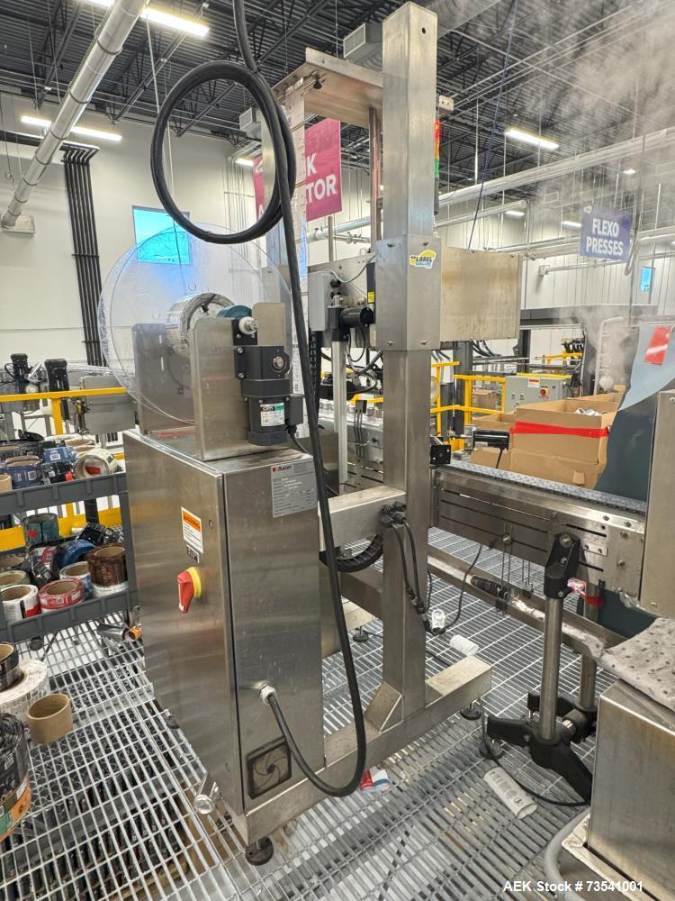 Axon Shrink Sleeve Labeling Line EZ-150SL – 150 BPM with Steam Tunnel, Depalletizer & Palletizer