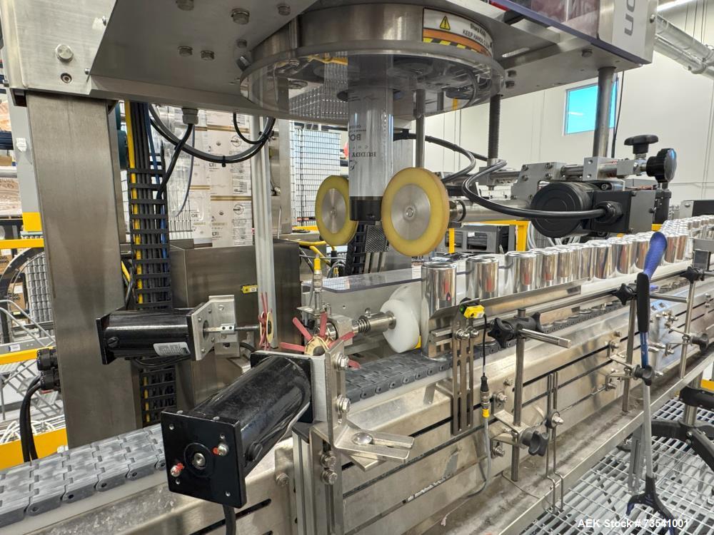 Axon Shrink Sleeve Labeling Line EZ-150SL – 150 BPM with Steam Tunnel, Depalletizer & Palletizer