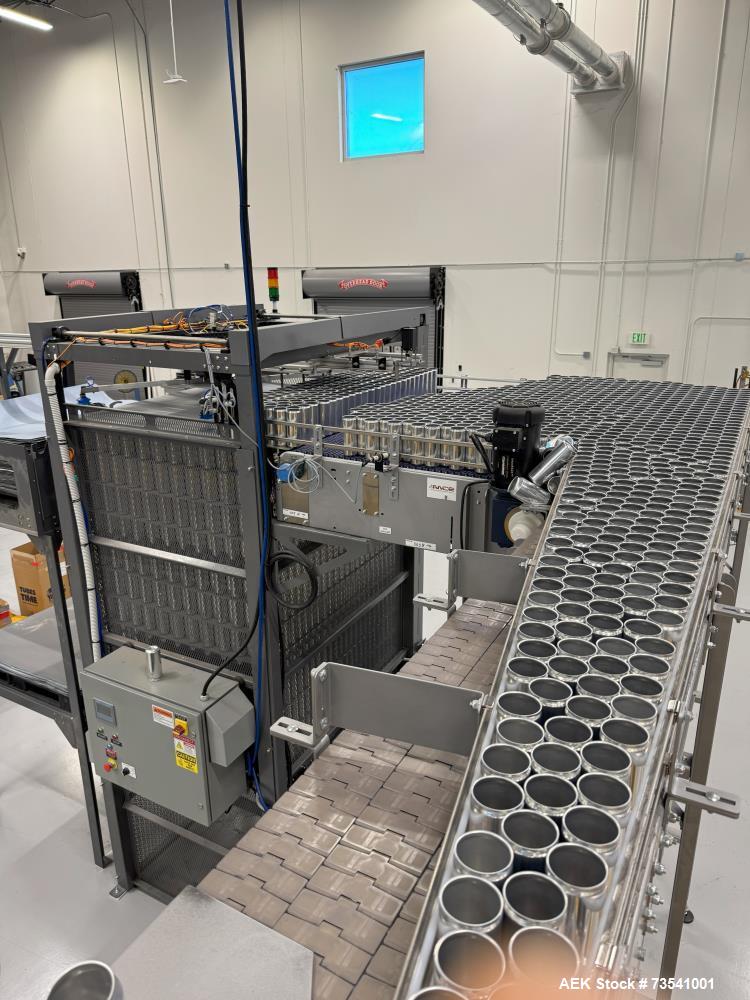 Axon Shrink Sleeve Labeling Line EZ-150SL – 150 BPM with Steam Tunnel, Depalletizer & Palletizer