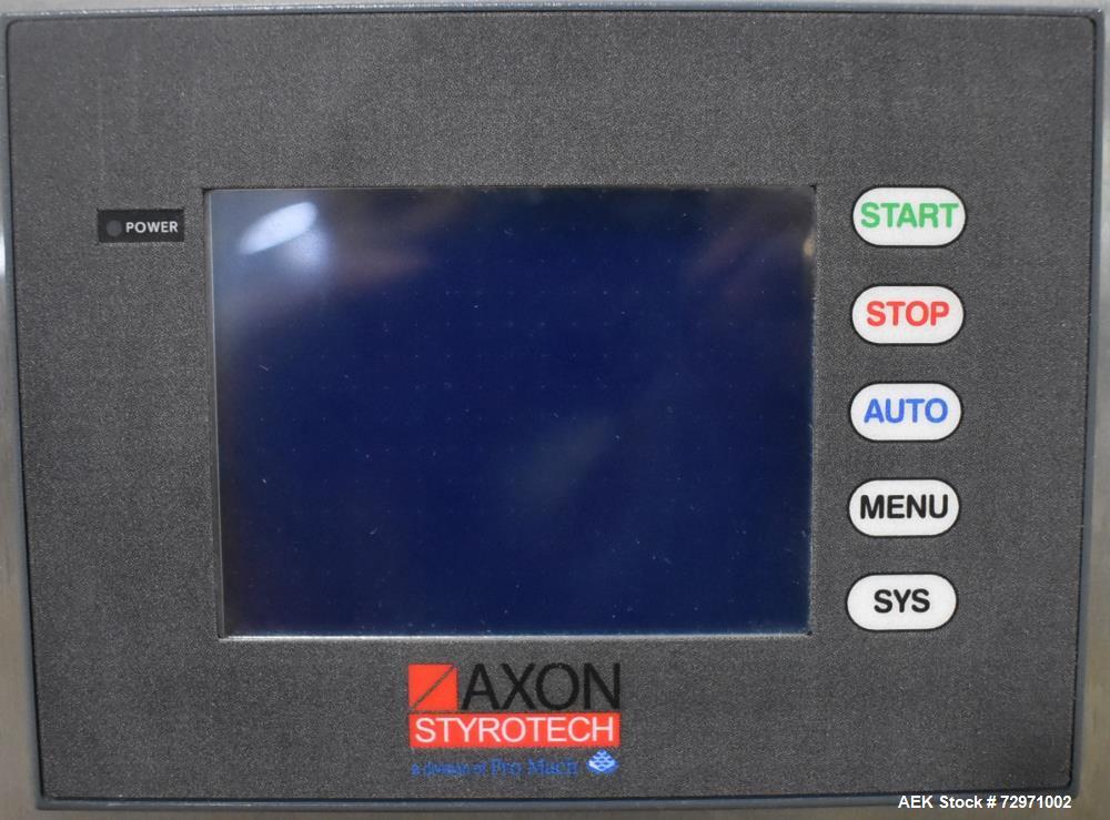 Used Axon Styrotech EZ-Seal EZ-200 Single Head Tamper Evident Neck Bander. Designed to run up to 120 containers per minute. 1-60/115 volt, 10 amp, serial # T-100210B, built 05/2010. Includes a heat s...