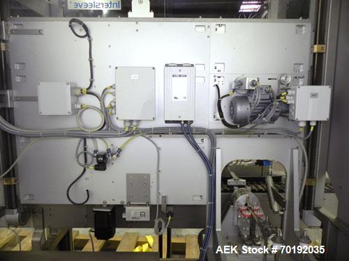 Used Fuji Intersleeve Model 3200H Horizontal sleeve labeler. Maximum speed 15,000/hour ( ref. sleeve 100 cl x 30lfw). Product diameter 8-40mm, product length 40-200mm. Last running plastic vials off ...
