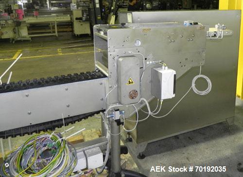 Used Fuji Intersleeve Model 3200H Horizontal sleeve labeler. Maximum speed 15,000/hour ( ref. sleeve 100 cl x 30lfw). Product diameter 8-40mm, product length 40-200mm. Last running plastic vials off ...
