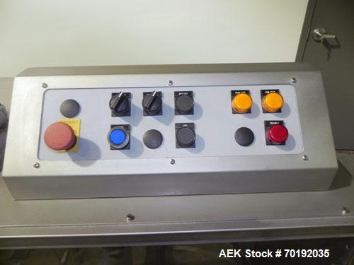Used Fuji Intersleeve Model 3200H Horizontal sleeve labeler. Maximum speed 15,000/hour ( ref. sleeve 100 cl x 30lfw). Product diameter 8-40mm, product length 40-200mm. Last running plastic vials off ...