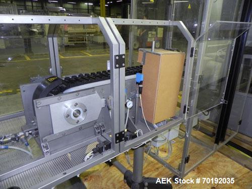 Used Fuji Intersleeve Model 3200H Horizontal sleeve labeler. Maximum speed 15,000/hour ( ref. sleeve 100 cl x 30lfw). Product diameter 8-40mm, product length 40-200mm. Last running plastic vials off ...