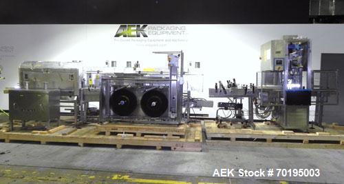 Used Graham Packaging RF200LRSleeve Labeler. Capable of speeds up to 200 bottles per minute. Sleeve layflat range of 30mm - 200mm,cut length up to 200mm. Has dual wormscrew infeed, HMI interface and ...