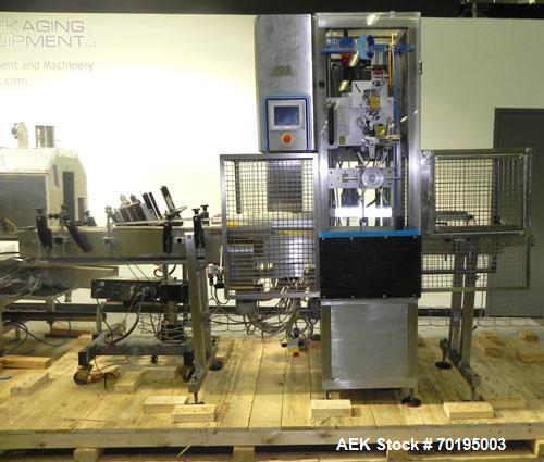 Used Graham Packaging RF200LRSleeve Labeler. Capable of speeds up to 200 bottles per minute. Sleeve layflat range of 30mm - 200mm,cut length up to 200mm. Has dual wormscrew infeed, HMI interface and ...