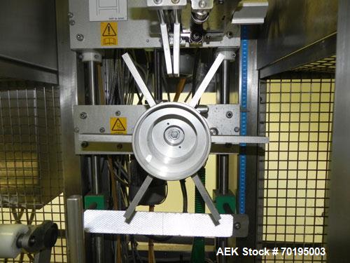 Used Graham Packaging RF200LRSleeve Labeler. Capable of speeds up to 200 bottles per minute. Sleeve layflat range of 30mm - 200mm,cut length up to 200mm. Has dual wormscrew infeed, HMI interface and ...