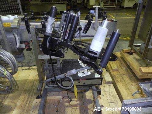 Used Graham Packaging RF200LRSleeve Labeler. Capable of speeds up to 200 bottles per minute. Sleeve layflat range of 30mm - 200mm,cut length up to 200mm. Has dual wormscrew infeed, HMI interface and ...