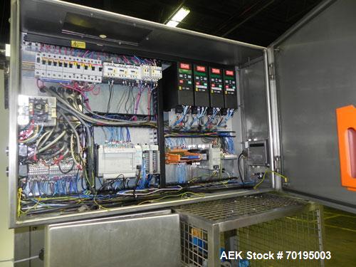 Used Graham Packaging RF200LRSleeve Labeler. Capable of speeds up to 200 bottles per minute. Sleeve layflat range of 30mm - 200mm,cut length up to 200mm. Has dual wormscrew infeed, HMI interface and ...