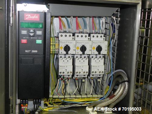 Used Graham Packaging RF200LRSleeve Labeler. Capable of speeds up to 200 bottles per minute. Sleeve layflat range of 30mm - 200mm,cut length up to 200mm. Has dual wormscrew infeed, HMI interface and ...