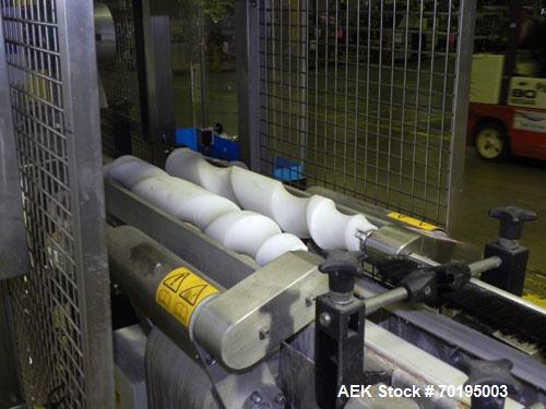 Used Graham Packaging RF200LRSleeve Labeler. Capable of speeds up to 200 bottles per minute. Sleeve layflat range of 30mm - 200mm,cut length up to 200mm. Has dual wormscrew infeed, HMI interface and ...