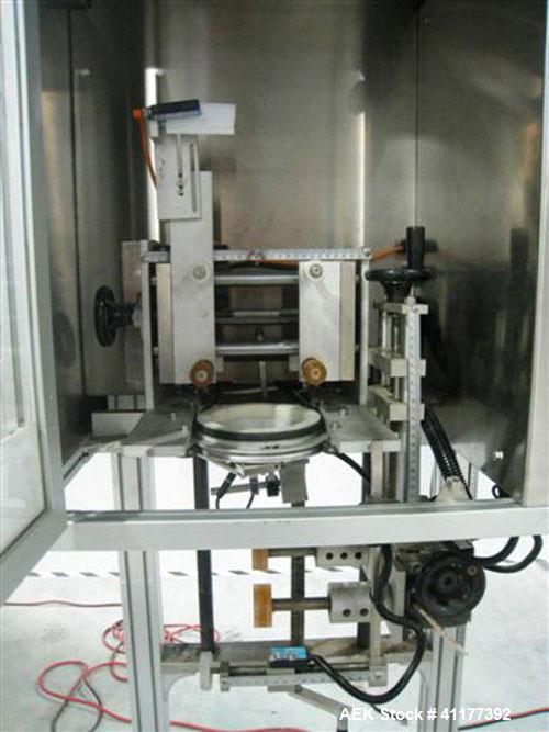 Used Tri-Pack LSA-160 Automatic Shrink Sleeve Labeler Applicator or Neck Bander capable of speeds up to 100 ppm. Has Layflat Range: 35mm to 175mm. Product Diameter: 1" to 4.5". Minimum cut off length...
