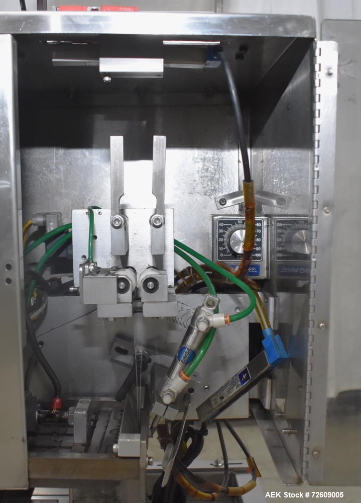 Used Marburg Industries Model M-725-FB Auto Cap Sealer. Approximate speeds up to 200 units per minute. Approximate bands up to a 70mm closure. Has Mitsubishi MELSEC PLC, Mitsubishi drive. Serial# 165...