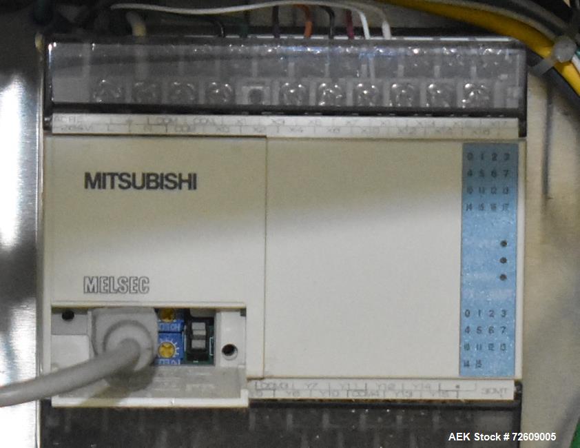 Used Marburg Industries Model M-725-FB Auto Cap Sealer. Approximate speeds up to 200 units per minute. Approximate bands up to a 70mm closure. Has Mitsubishi MELSEC PLC, Mitsubishi drive. Serial# 165...