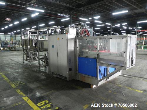 Used PDC Model HC High Speed 16 Station Rotary Stretch/Shrink Labeler. With steam tunnel, capable of speeds up to 600 BPM. Uses a clamp draw down technology method of application. Sleeve range: diame...