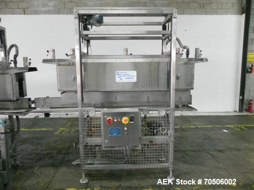 Used PDC Model HC High Speed 16 Station Rotary Stretch/Shrink Labeler. With steam tunnel, capable of speeds up to 600 BPM. Uses a clamp draw down technology method of application. Sleeve range: diame...