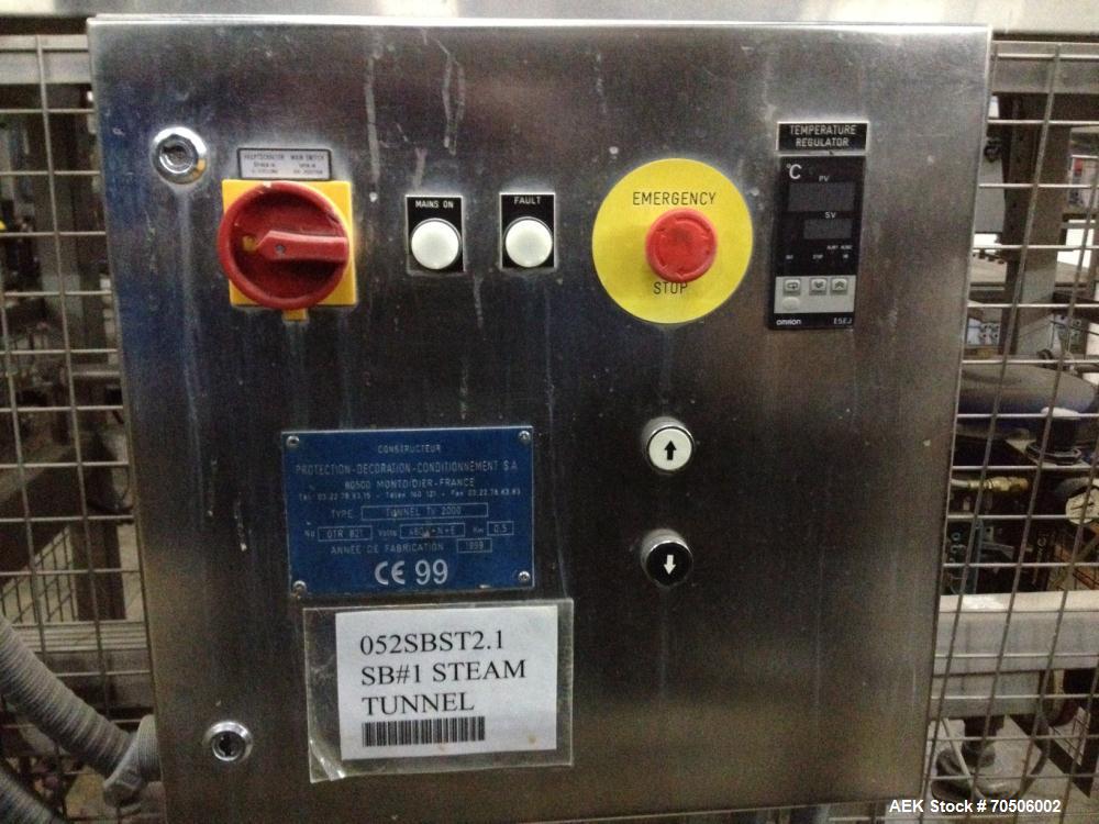 Used PDC Model HC High Speed 16 Station Rotary Stretch/Shrink Labeler. With steam tunnel, capable of speeds up to 600 BPM. Uses a clamp draw down technology method of application. Sleeve range: diame...