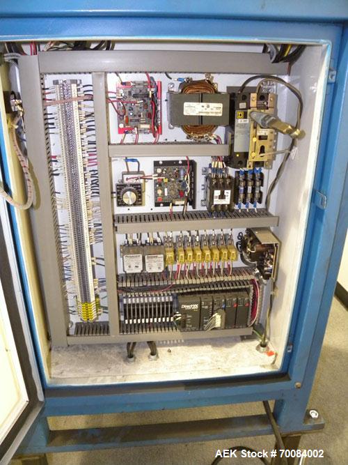 Used SleeveCo Model ST-2200R Stretch Sleeve Applicator capable of speeds up to 60 bottles per minute. Currently set up on round gallon containers, has film registration. Machine footprint 48" long x ...