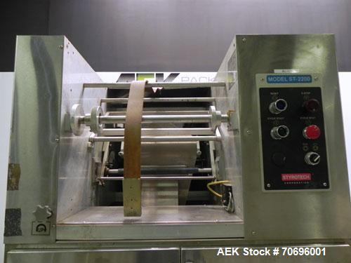 Used Styrotech Model ST-2200 Stretch Sleeve Labeler.  Machine is capable of speeds up to 45 bottles per minute - depending on materials and application. Sizes range up to 2 gallons. Stainless steel f...