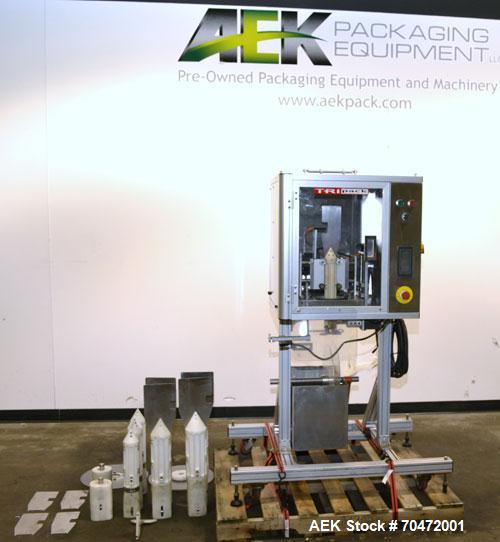 Used TriPack LSA-160 Automatic Shrink Sleeve Labeler Applicator / Neck Bander. Capable of speeds up to 100 BPM. Layflat width 40mm-170mm. Product Diameter 1" to 4.5". Cut off length 30mm-200mm. Thick...
