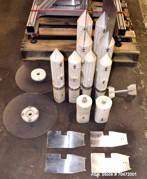 Used TriPack LSA-160 Automatic Shrink Sleeve Labeler Applicator / Neck Bander. Capable of speeds up to 100 BPM. Layflat width 40mm-170mm. Product Diameter 1" to 4.5". Cut off length 30mm-200mm. Thick...