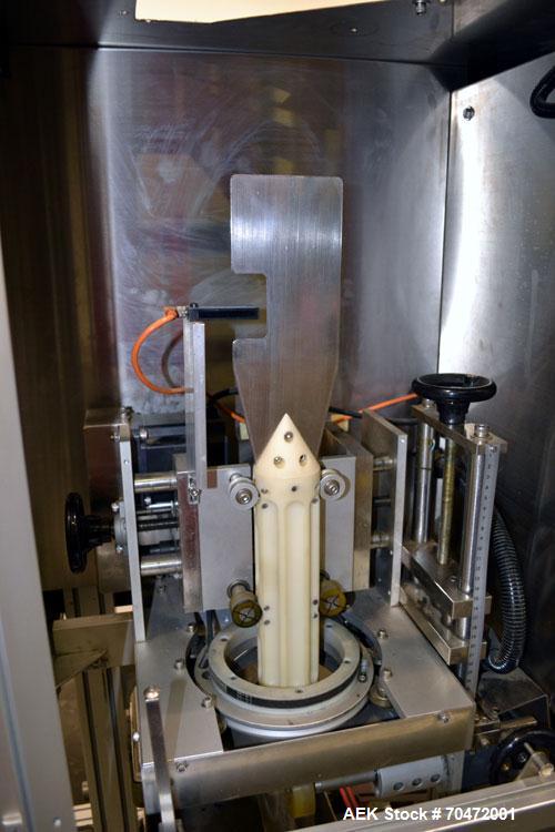 Used TriPack LSA-160 Automatic Shrink Sleeve Labeler Applicator / Neck Bander. Capable of speeds up to 100 BPM. Layflat width 40mm-170mm. Product Diameter 1" to 4.5". Cut off length 30mm-200mm. Thick...