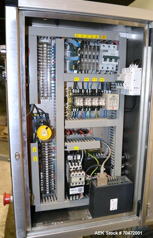 Used TriPack LSA-160 Automatic Shrink Sleeve Labeler Applicator / Neck Bander. Capable of speeds up to 100 BPM. Layflat width 40mm-170mm. Product Diameter 1" to 4.5". Cut off length 30mm-200mm. Thick...