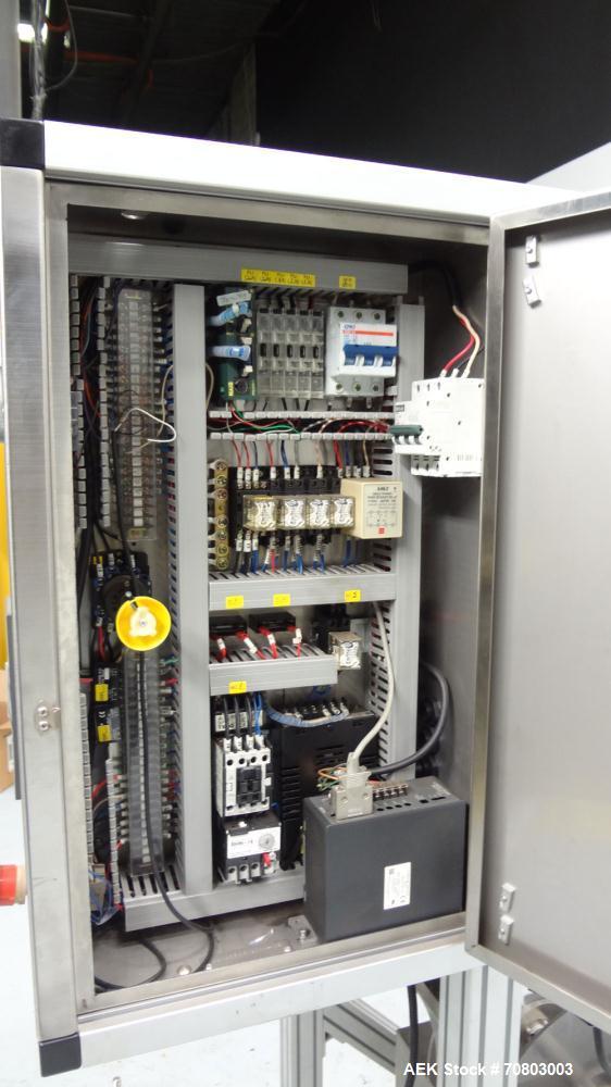 Used TriPack LSA-160 Automatic Shrink Sleeve Labeler Applicator / Neck Bander. Capable of speeds up to 100 BPM. Layflat width 40mm-170mm. Product Diameter 1" to 4.5". Cut off length 30mm-200mm. Thick...