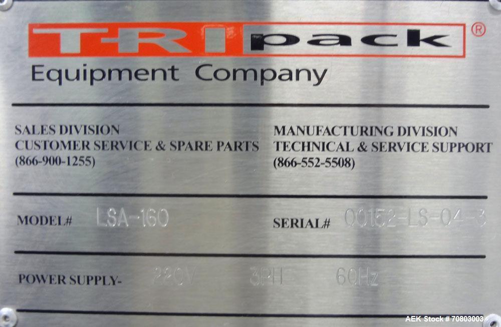 Used TriPack LSA-160 Automatic Shrink Sleeve Labeler Applicator / Neck Bander. Capable of speeds up to 100 BPM. Layflat width 40mm-170mm. Product Diameter 1" to 4.5". Cut off length 30mm-200mm. Thick...