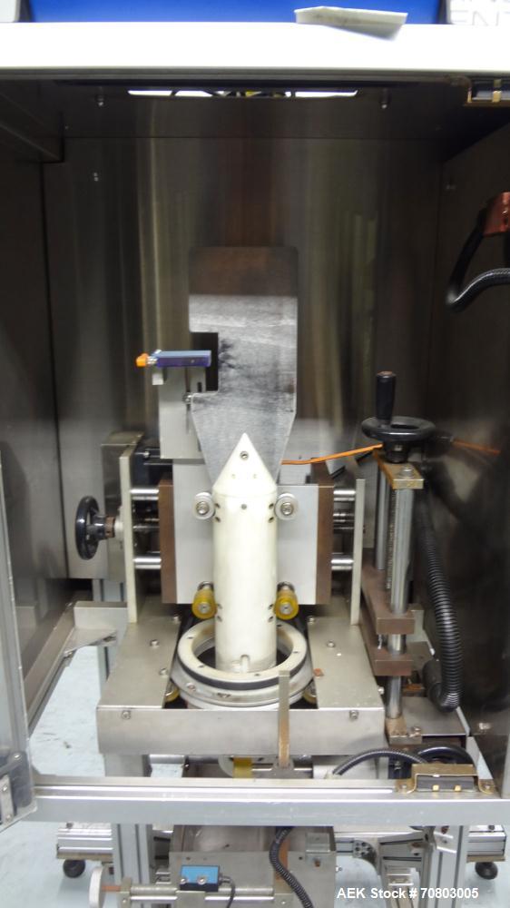 Used TriPack LSA-160 Automatic Shrink Sleeve Labeler Applicator / Neck Bander. Capable of speeds up to 100 BPM. Layflat width 40mm-170mm. Product Diameter 1" to 4.25". Cut off length 30mm-200mm. Thic...