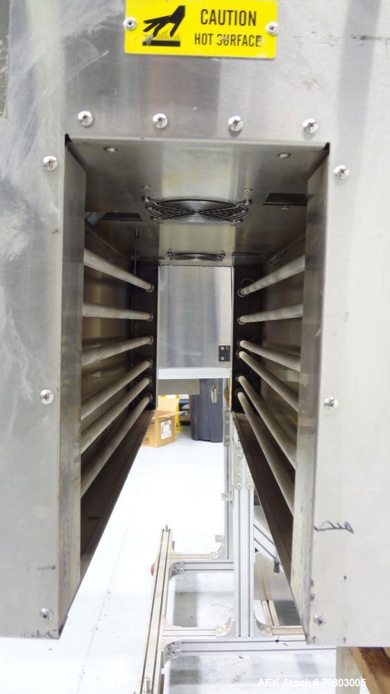 Used TriPack LSA-160 Automatic Shrink Sleeve Labeler Applicator / Neck Bander. Capable of speeds up to 100 BPM. Layflat width 40mm-170mm. Product Diameter 1" to 4.25". Cut off length 30mm-200mm. Thic...