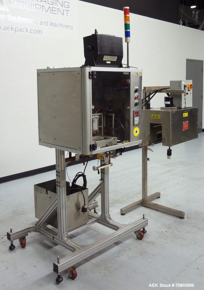 Used TriPack LSA-160 Automatic Shrink Sleeve Labeler Applicator / Neck Bander. Capable of speeds up to 100 BPM. Layflat width 40mm-170mm. Product diameter 25mm to 1" to 110mm. Cut off length 30mm-200...